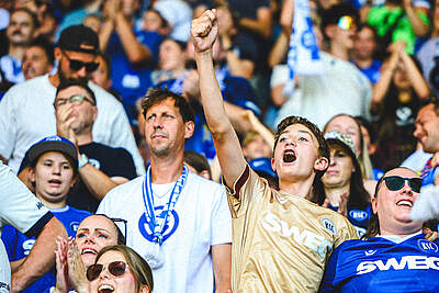 jubelnde KSC-Fans im Stadion