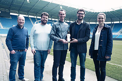 Dr. Joachim Lammert (Gründer/CEO FanQ), Julian Knust (Botschafter Foodsharing Karlsruhe), Sebastian Holy (Küchendirektor WildparkTaste), Luca Maibaum (Bereichsleitung B2C & CSR, Leitung Marketing & CSR), Sophia Kleine-Kraneburg (Sportmarketing bei die Bayerische) 