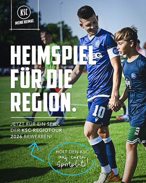 Grafik: Heimspiel für die Region. Jetzt für ein Spiel der KSC-RegioTour 2026 bewerben